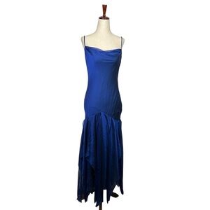 Vintage Y2K Fairy Whimsigoth Blue Long Dress Homco Asymmetrical Ruffle Hem 4/6